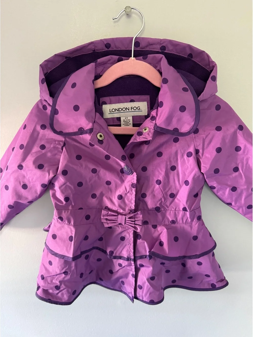 London Fog Toddler 2T Purple Polka Dot Hooded Coat